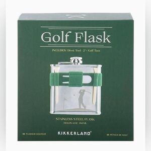 Kikkerland Stainless Steel Golf Flask with Green Strap
